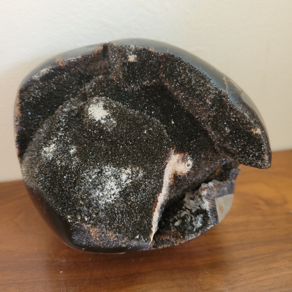 2.75 lb Septarian Partial Egg Black Crystal UV Light Reactive Statement Piece